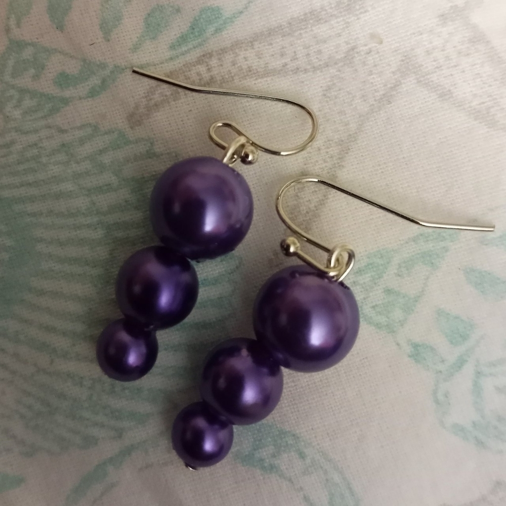 hand crafted purple unicorn horn pearl earrings